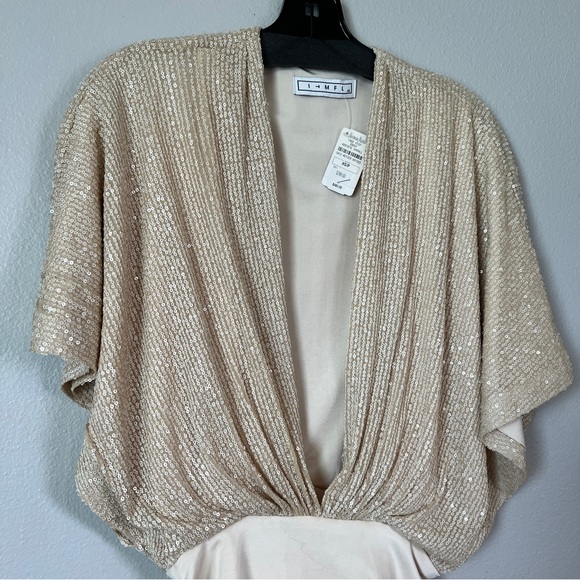 NWT IN THE MOOD FOR LOVE Champagne Cream Dolman Sequin Plunge Neckline Bodysuit - Picture 7 of 9